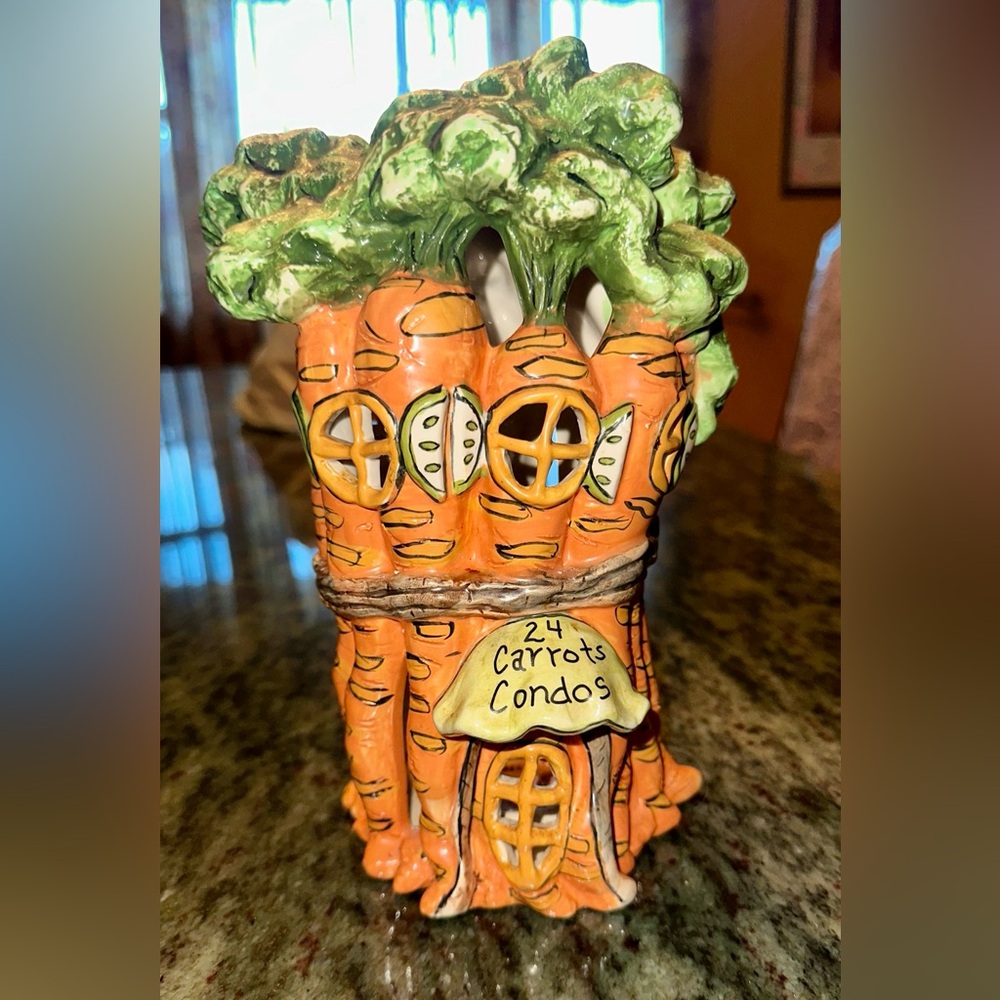 Clayworks  Blue Sky 
Tea Light Burner Holder 
"Carrots Condos" - 9"